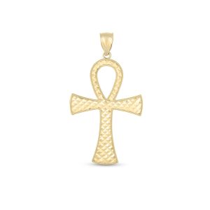 14k Yellow Gold High Polish Textured Ankh Pendant
