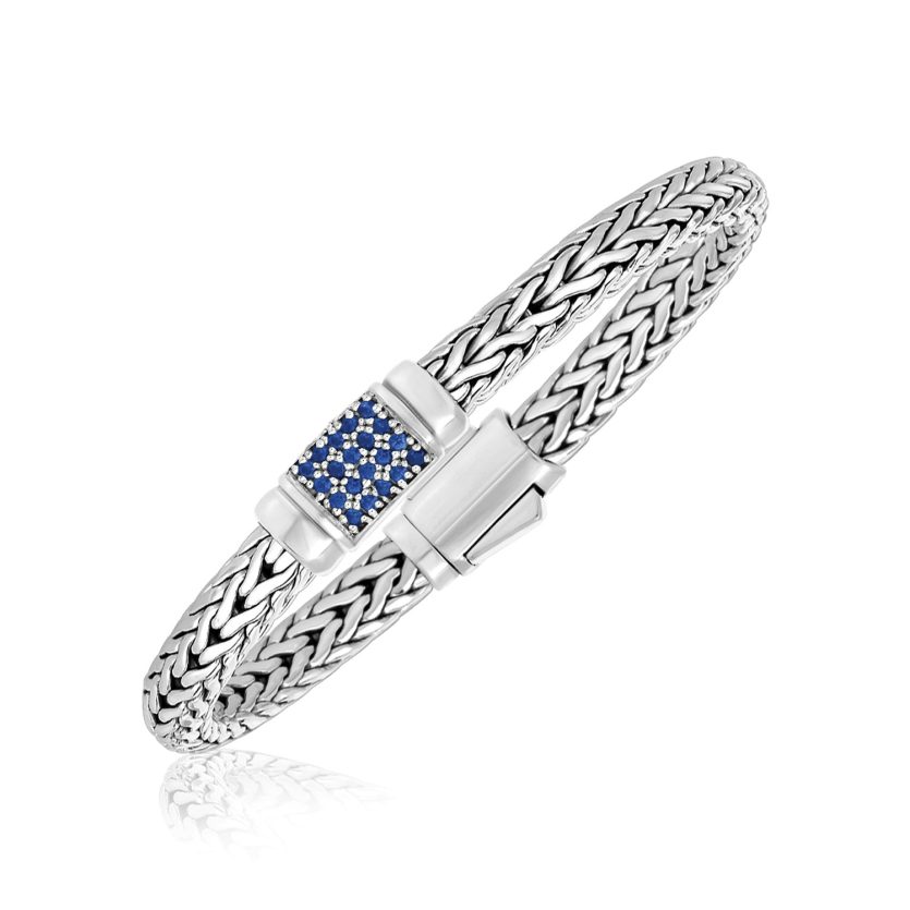 Sterling Silver Weave Motif Bracelet with Blue Sapphire Embellishments (7.00 mm) - Image 1