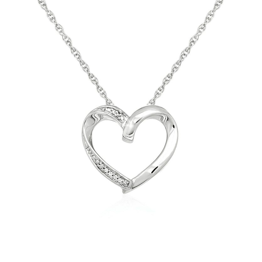 Open Heart Pendant with Diamonds in Sterling Silver - Image 1
