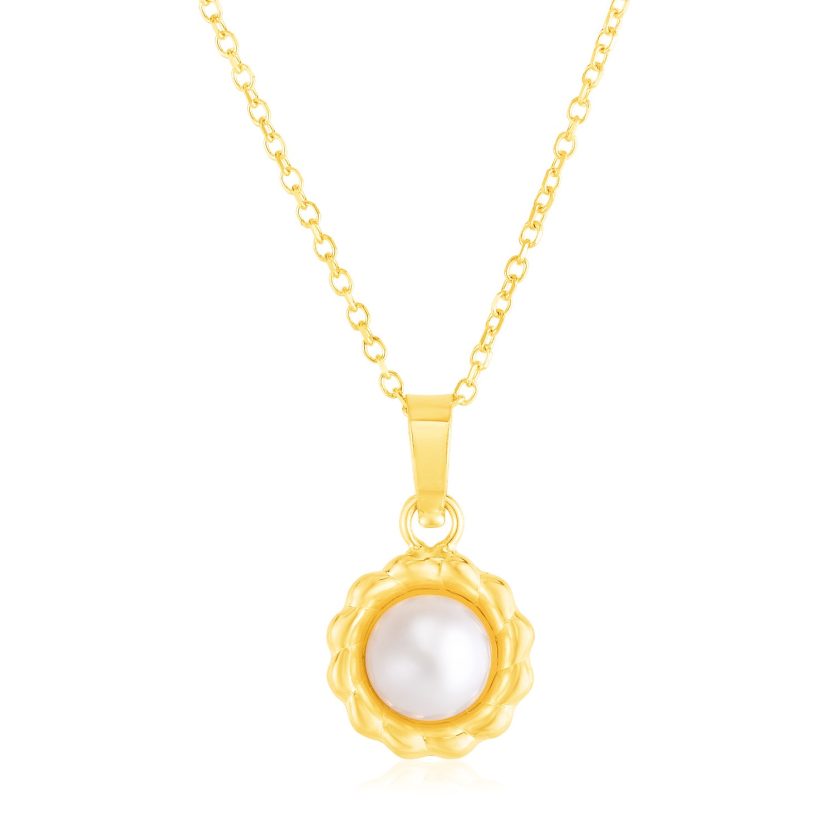 14k Yellow Gold Flower Necklace with Pearl - Image 1