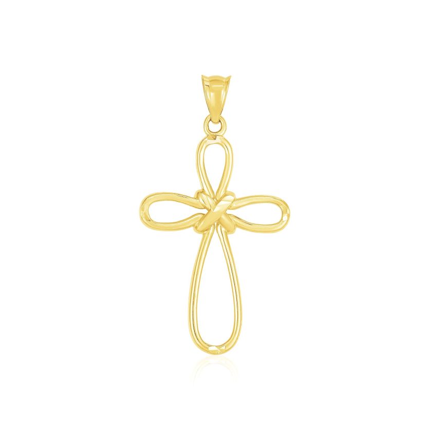 14k Yellow Gold Looped Knot Style Cross Pendant - Image 1