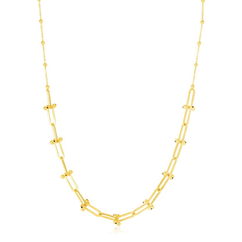 14k Yellow Gold Beaded U Link Chain Necklace - Image 1