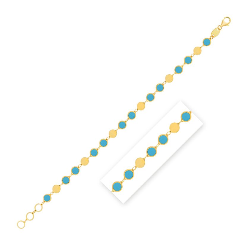 Turquoise Composite Gem Alternating Bracelet in 14K Yellow Gold (5.00 mm) - Image 1