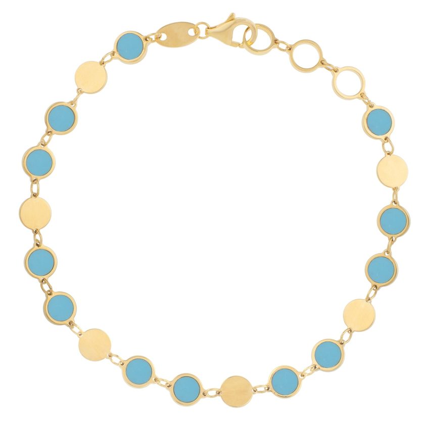 Turquoise Composite Gem Alternating Bracelet in 14K Yellow Gold (5.00 mm) - Image 2