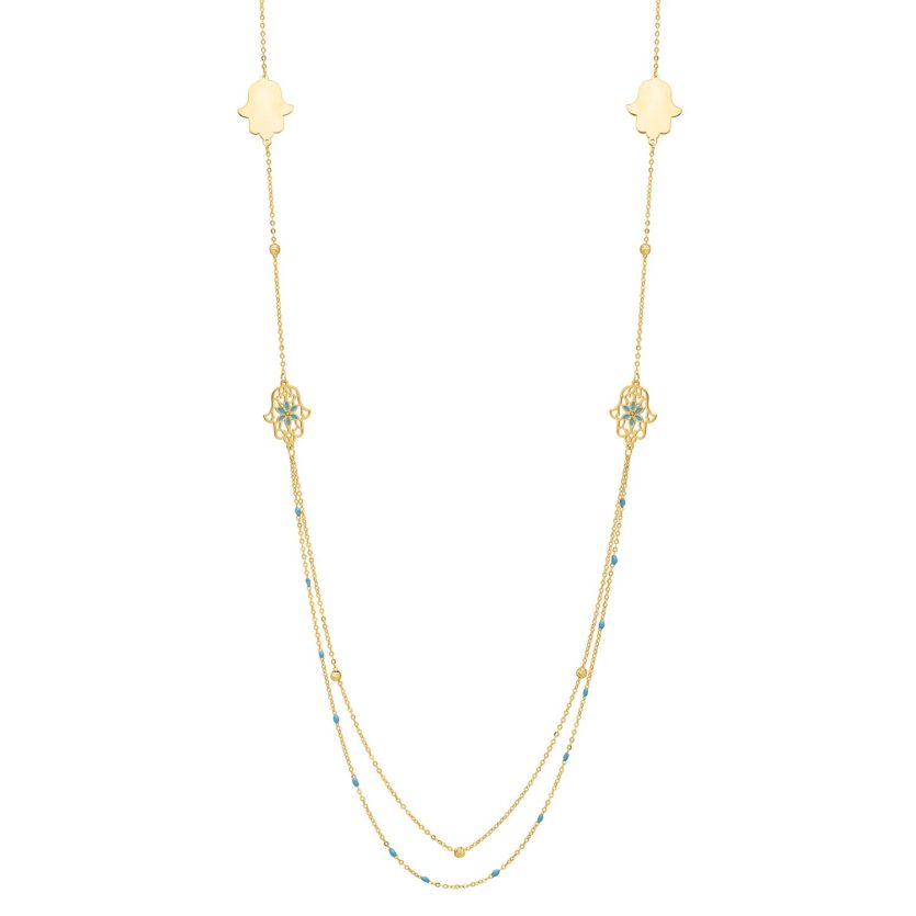 Long Hamsa Necklace in 14K Yellow Gold - Image 1