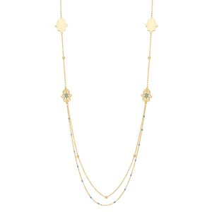 Long Hamsa Necklace in 14K Yellow Gold