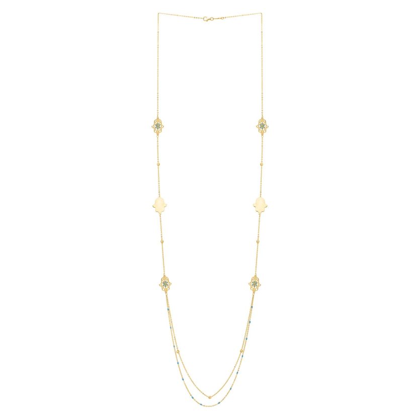 Long Hamsa Necklace in 14K Yellow Gold - Image 2