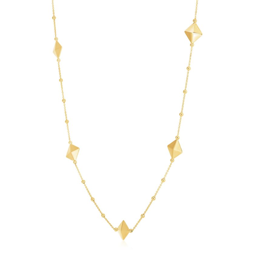 14k Yellow Gold High Polish Pyramid Station Necklace - Image 1