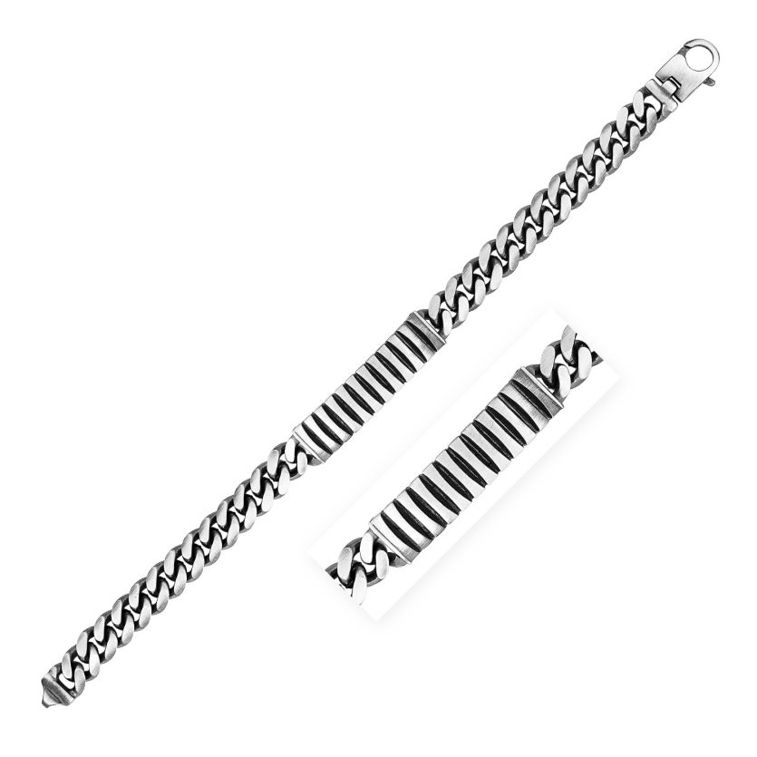Sterling Silver Gunmetal Finish Cuban Link ID Style Bracelet (9.20 mm) - Image 1