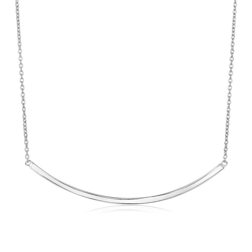 Sterling Silver Polished Curved Bar Necklace - Image 1
