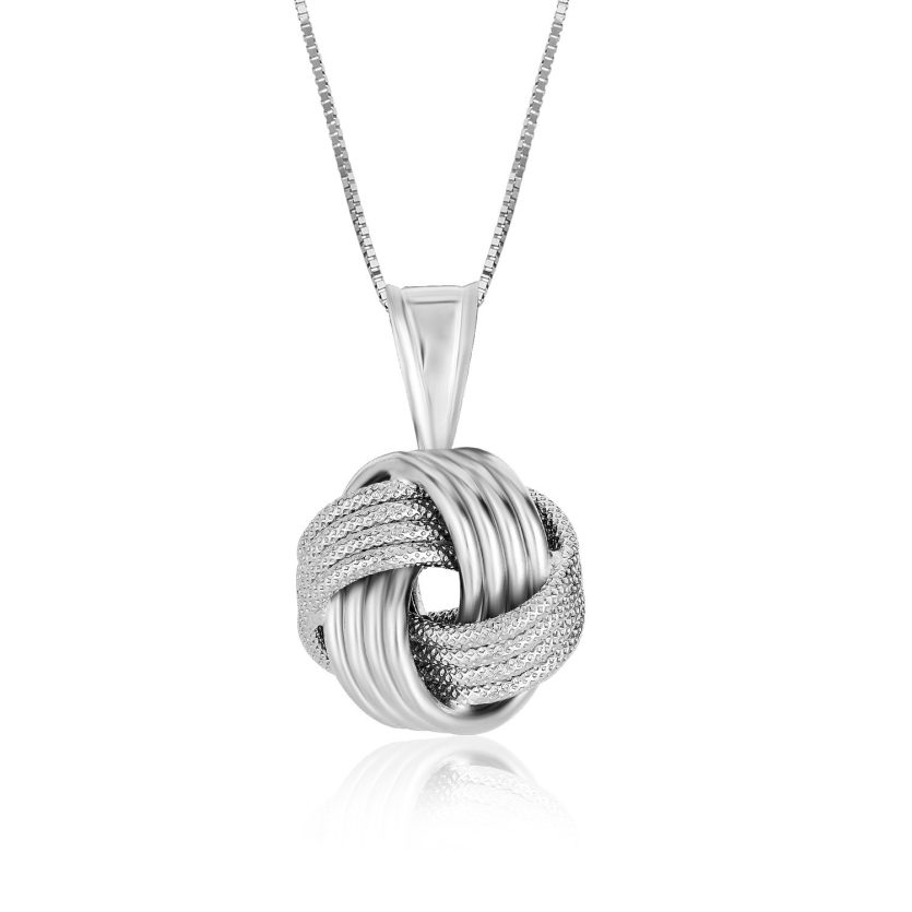 Sterling Silver Pendant with a Ridge Textured Love Knot Design - Image 1