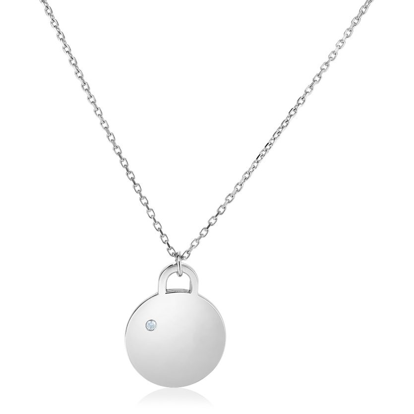 Sterling Silver 18 inch Necklace with Polished Disc with Diamond - Image 1