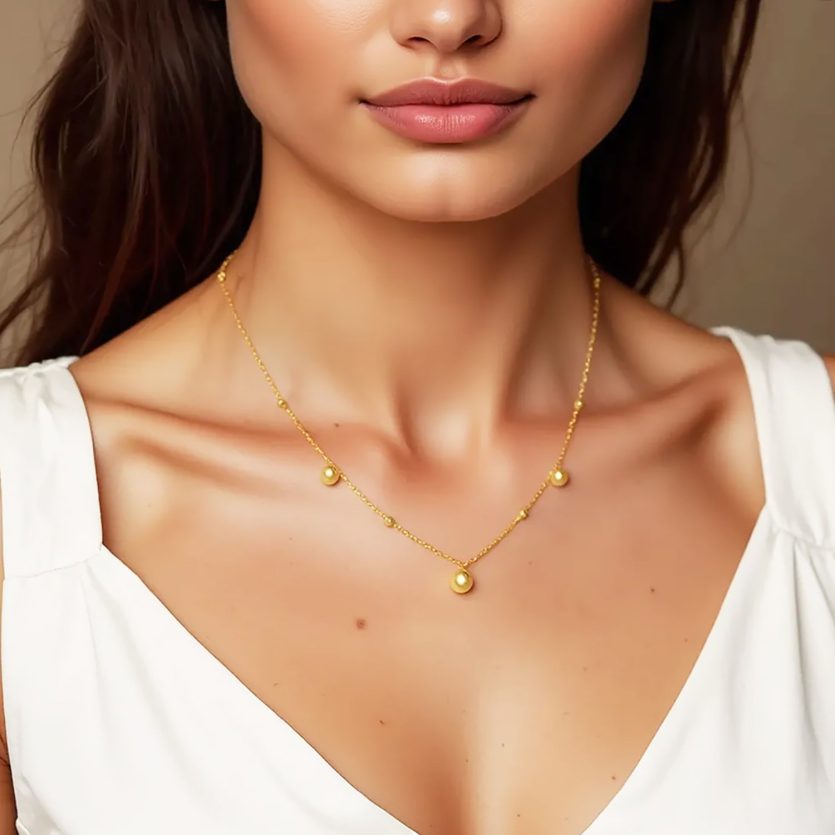14k Yellow Gold High Polish Beaded Stations Necklace - Image 4
