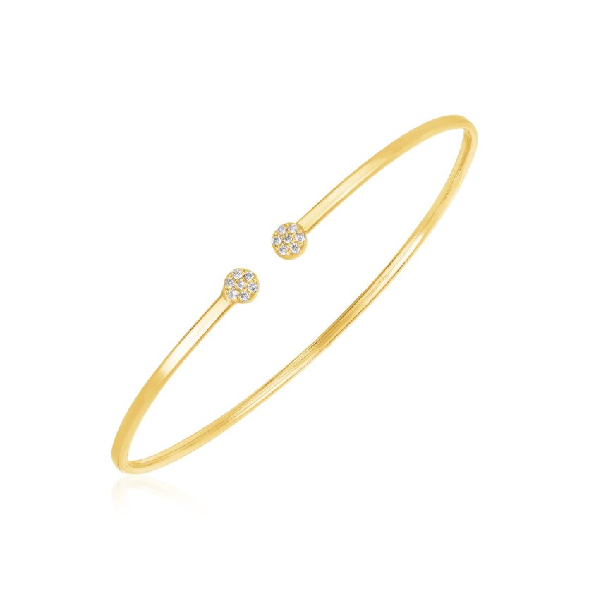 14k Yellow Gold High Polish Diamond Cluster Bangle (2.00 mm) - Image 1