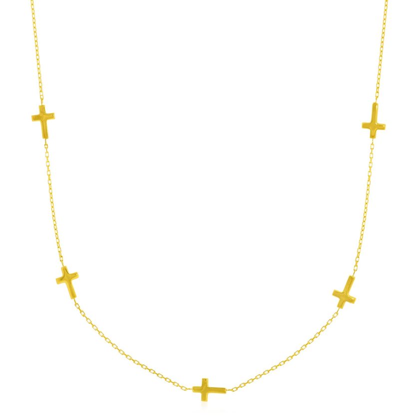 14k Yellow Gold Chain Necklace with Cross Stations - Image 1