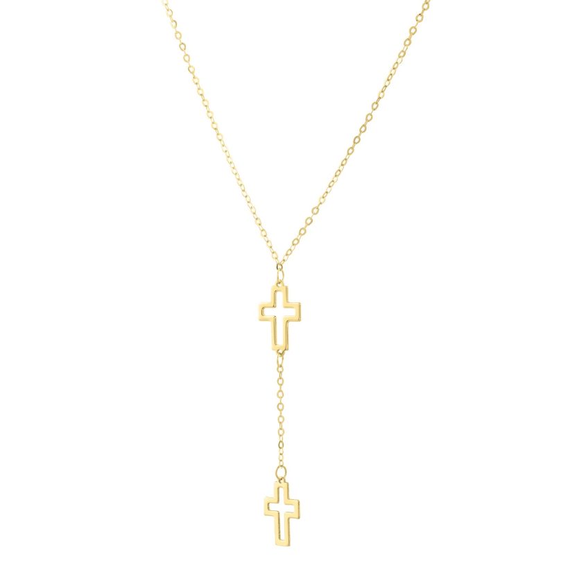 Double Cross Drop Necklace in 14K Yellow Gold - Image 1