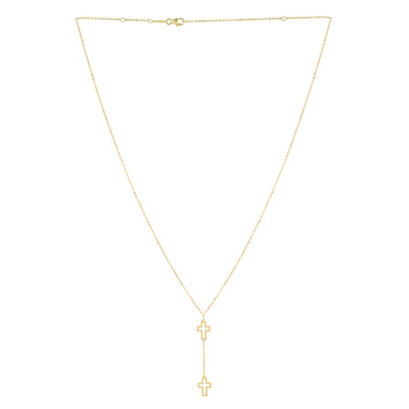 Double Cross Drop Necklace in 14K Yellow Gold - Image 3