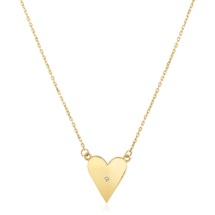 14k Yellow Gold High Polish Elongated Heart Necklace - Image 1