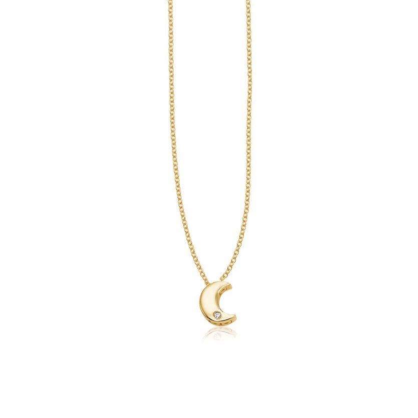 14k Yellow Gold Polished Moon Necklace with Diamond - Image 1