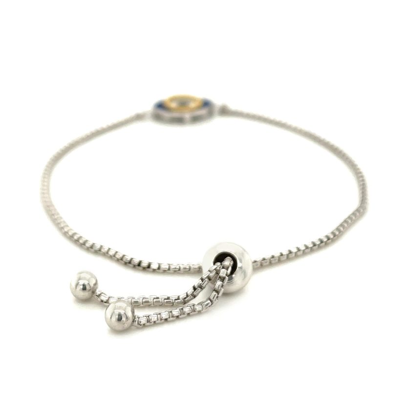 Sterling Silver Adjustable Two Toned Enameled Evil Eye Friendship Bracelet - Image 3
