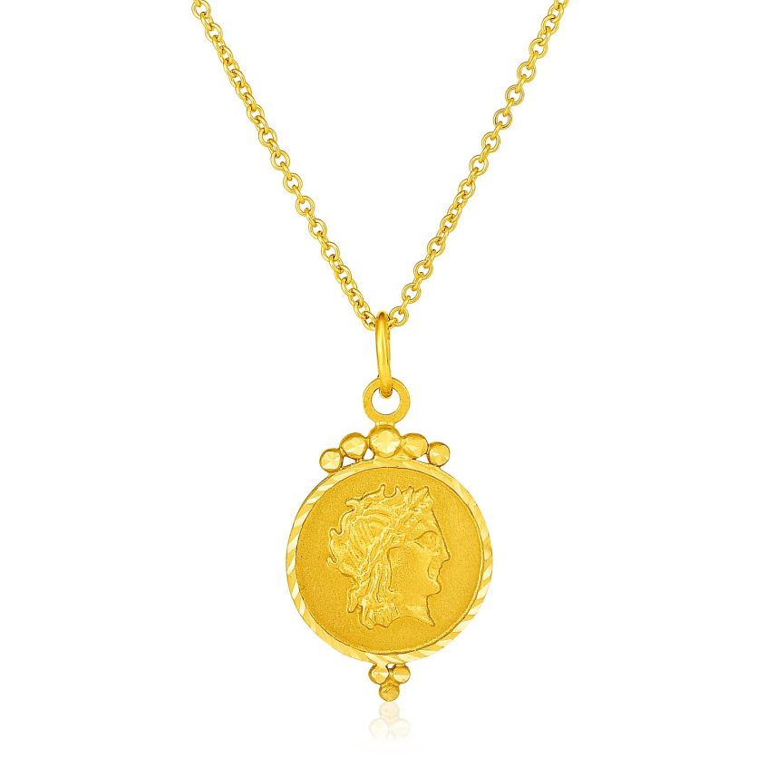 14k Yellow Gold with Round Roman Coin Pendant - Image 1