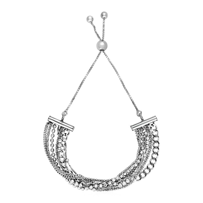 Adjustable Multi Chain Bracelet in Sterling Silver (15.00 mm) - Image 1