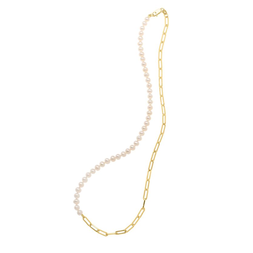 5mm Pearl and Lite Paperclip Necklace in 14K Yellow Gold - Image 2