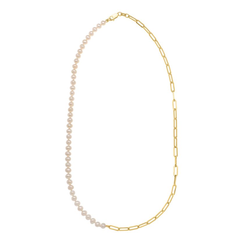 5mm Pearl and Lite Paperclip Necklace in 14K Yellow Gold - Image 3