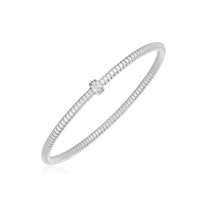 14k White Gold Stretch Bangle with Diamonds (3.00 mm) - Image 1
