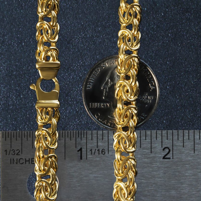 10k Yellow Gold Byzantine Design Chain Bracelet (7.00 mm) - Image 5