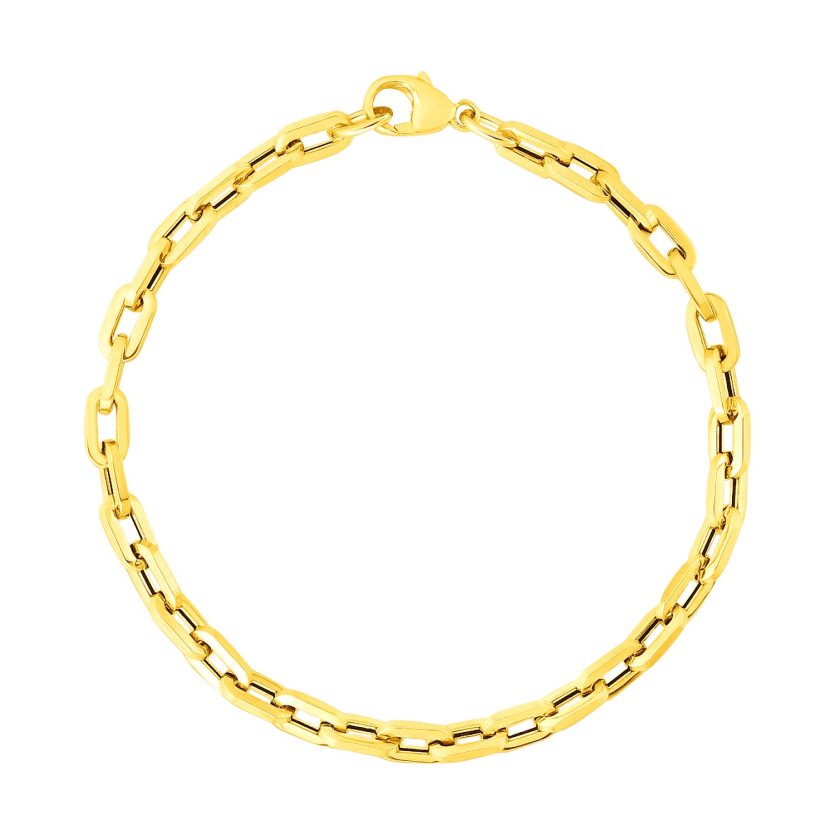 14k Yellow Gold Paperclip Chain Bracelet with Three Diamond Links (4.20 mm) - Image 1