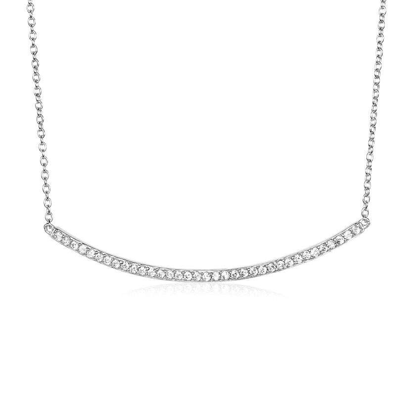 Sterling Silver Curved Bar Necklace with Cubic Zirconias - Image 1