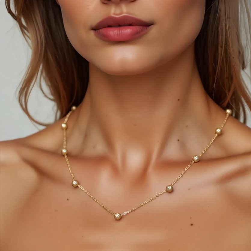 Textured Saturn Bead Necklace in 14K Yellow Gold - Image 4
