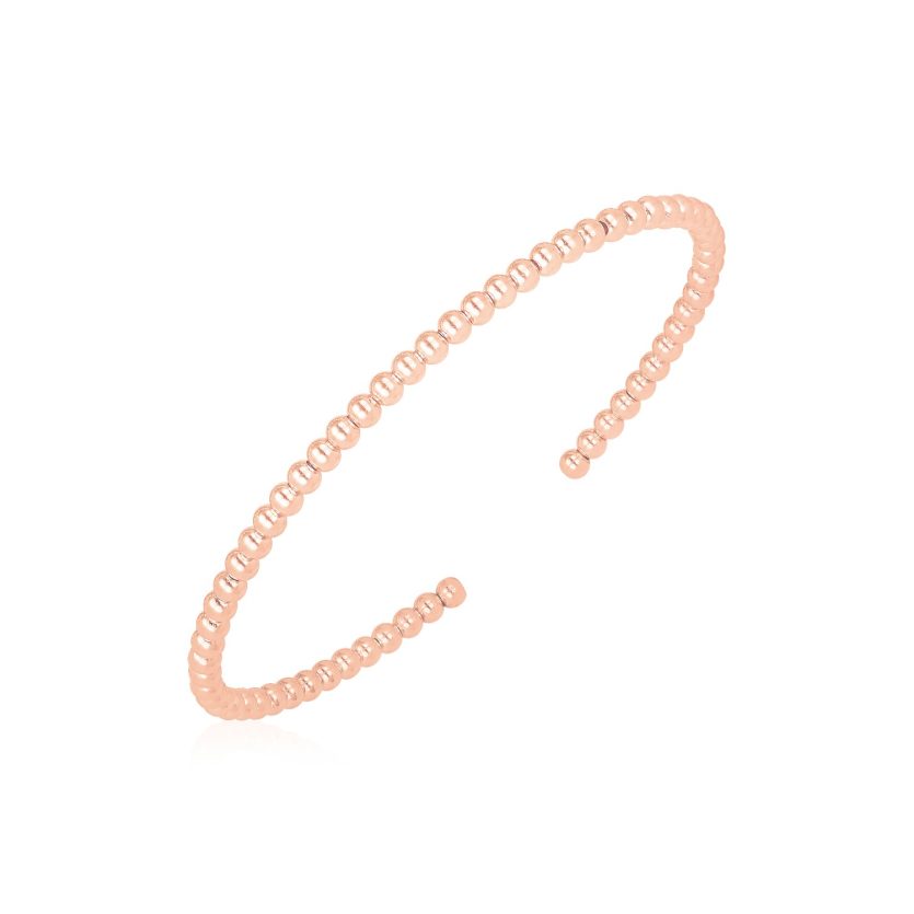14k Rose Gold High Polish Bead Cuff Bangle (3.00 mm) - Image 1