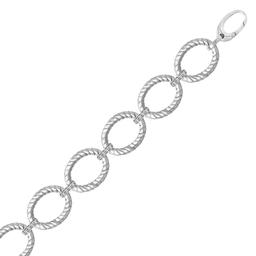 Sterling Silver Rhodium Finished Diamond Accented Cable Oval Bracelet (12.70 mm) - Image 1