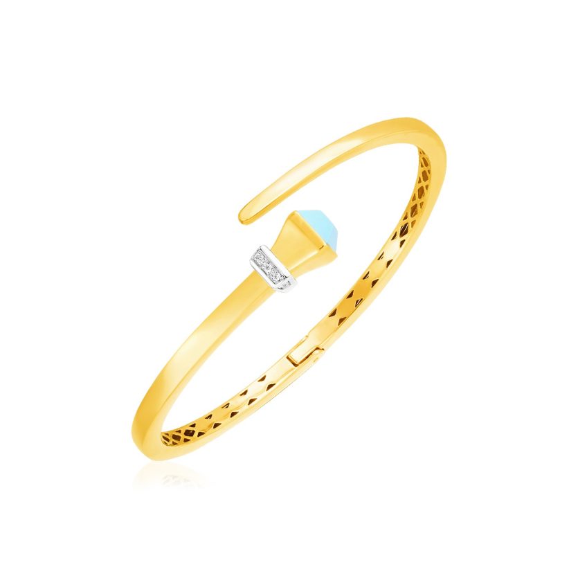 14k Yellow Gold Crossover Style Hinged Bangle Bracelet (3.40 mm) - Image 1