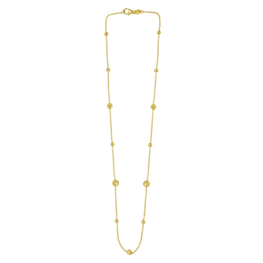 Alternating Bead Chain Necklace in 14K Yellow Gold - Image 2