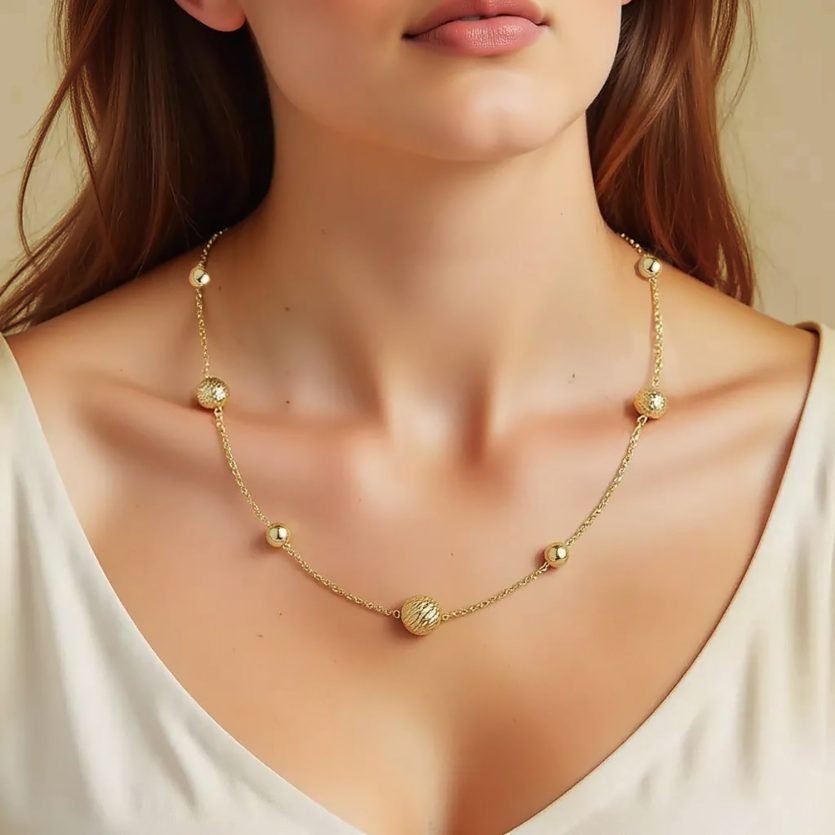 Alternating Bead Chain Necklace in 14K Yellow Gold - Image 4