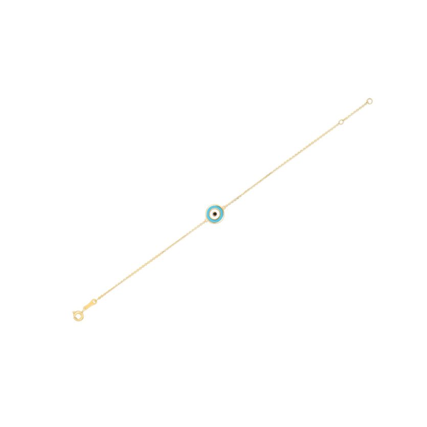 14k Yellow Gold Blue Evil Eye Bracelet (1.00 mm) - Image 1