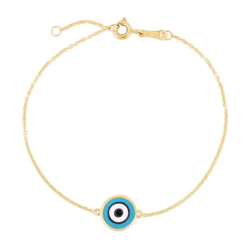 14k Yellow Gold Blue Evil Eye Bracelet (1.00 mm) - Image 2