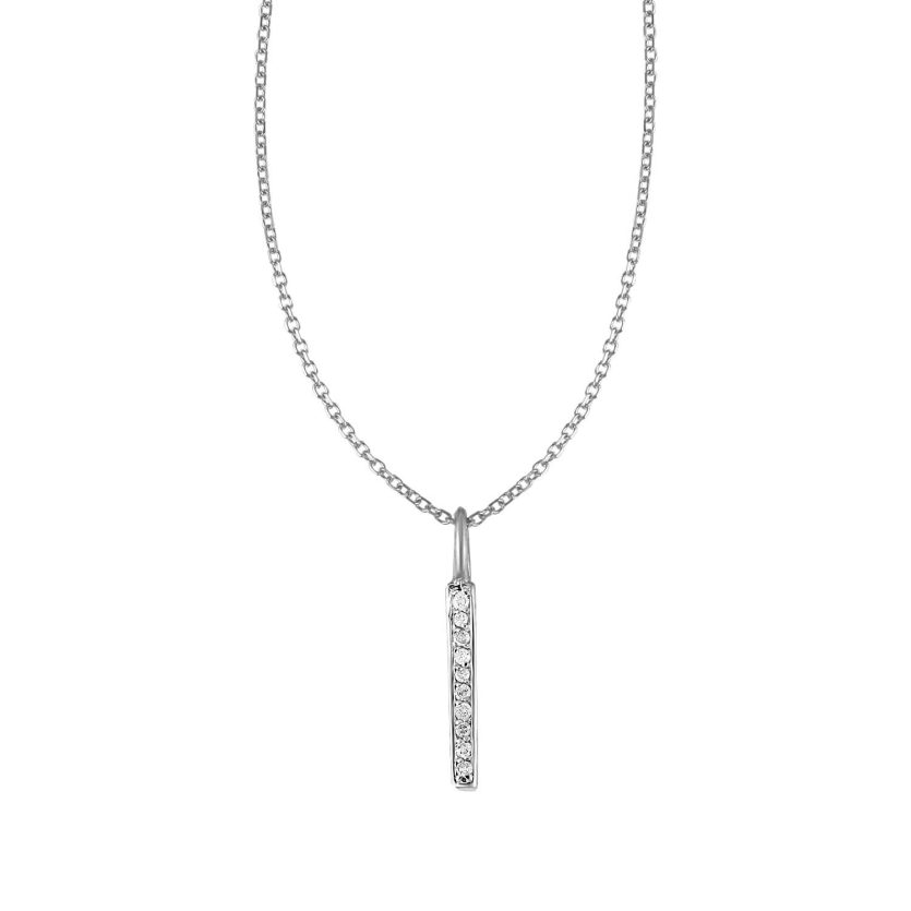 14k White Gold Bar Pendant with Diamonds - Image 1