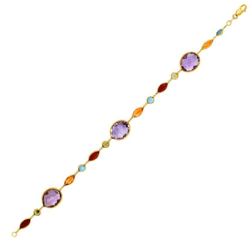 14k Yellow Gold Bracelet with Multi-Colored Stones (1.00 mm) - Image 1