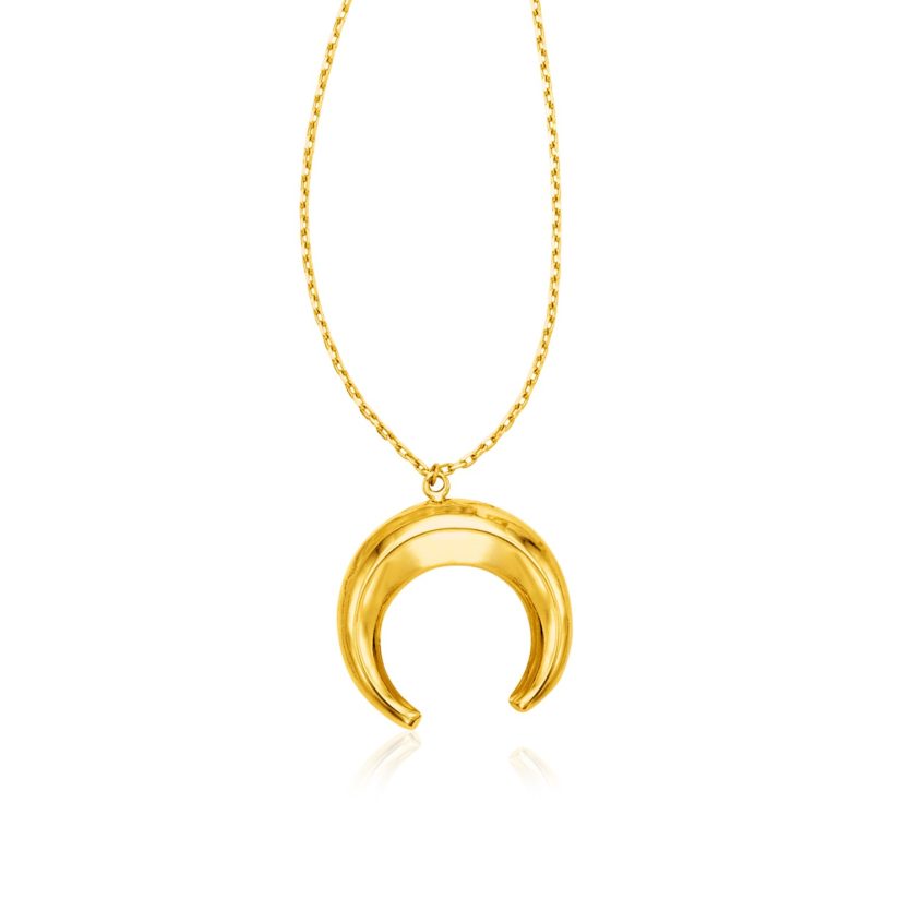 14k Yellow Gold 17 inch Necklace with Domed Moon Motif Pendant - Image 1