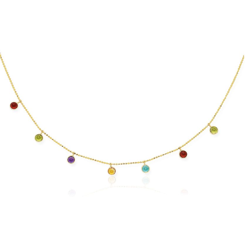 14k Yellow Gold Cable Chain Necklace with Round Multi-Tone Charms - Image 1
