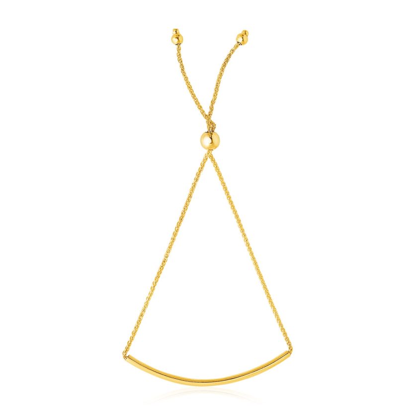 14k Yellow Gold Smooth Curved Bar Lariat Design Bracelet (0.80 mm) - Image 1