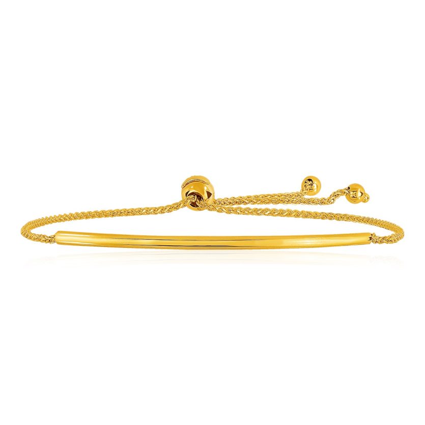 14k Yellow Gold Smooth Curved Bar Lariat Design Bracelet (0.80 mm) - Image 2