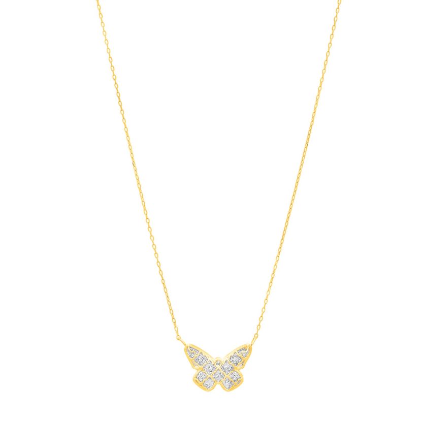 Checkered Butterfly Necklace in 14K Yellow Gold - Image 1