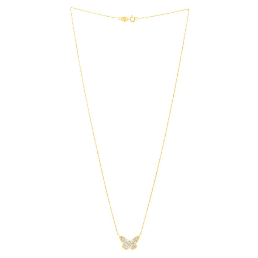 Checkered Butterfly Necklace in 14K Yellow Gold - Image 2