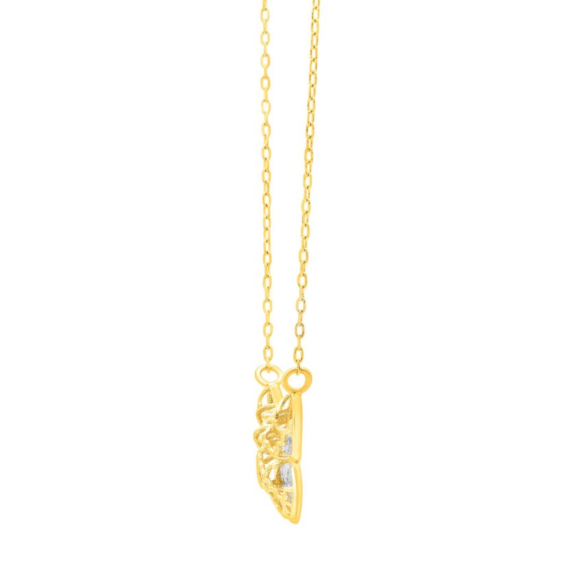 Checkered Butterfly Necklace in 14K Yellow Gold - Image 3