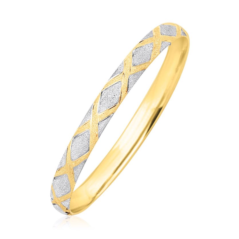10k Two-Tone Gold Geometric Diamond Motif Bangle (6.00 mm) - Image 1